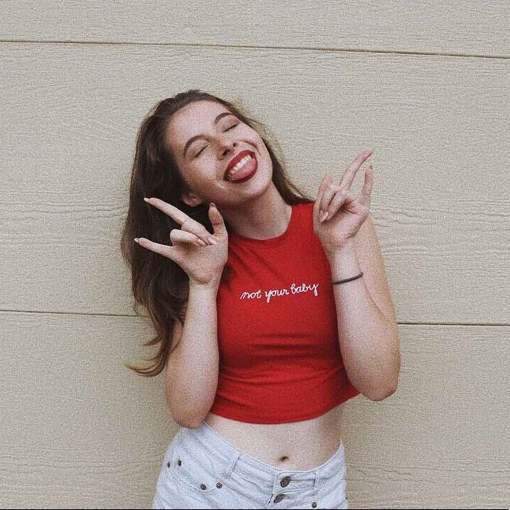 Red “not your baby” crop top